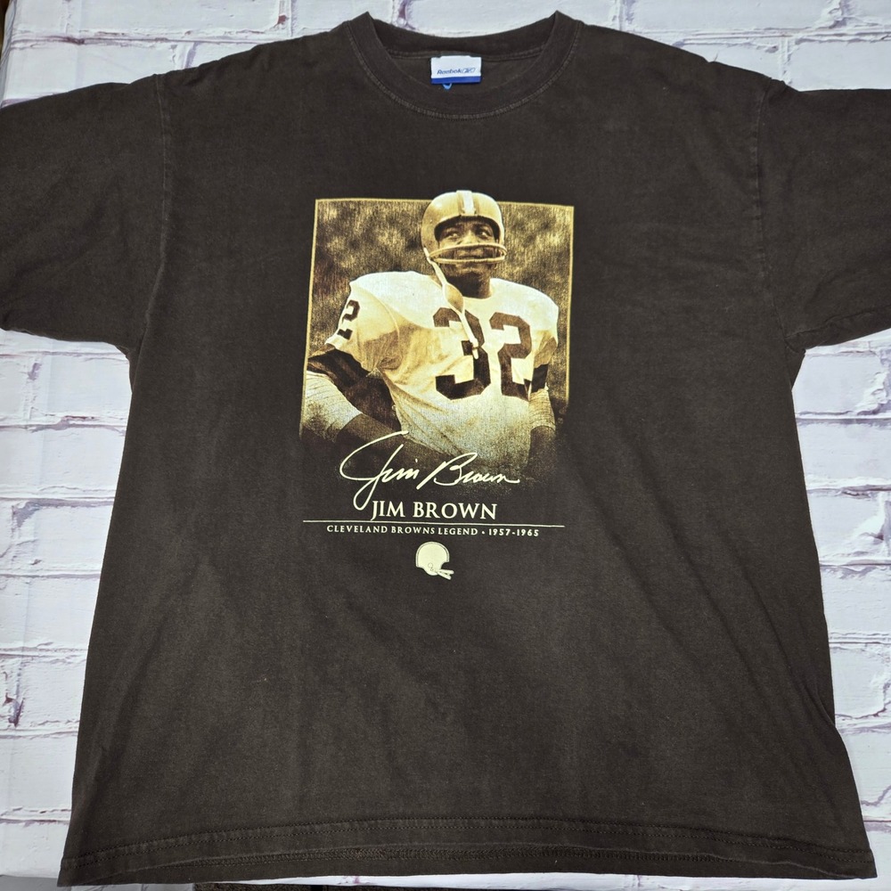 Vintage Reebok Jim Brown Cleveland Browns Legend NFL Graphic TShirt Brown Men XL